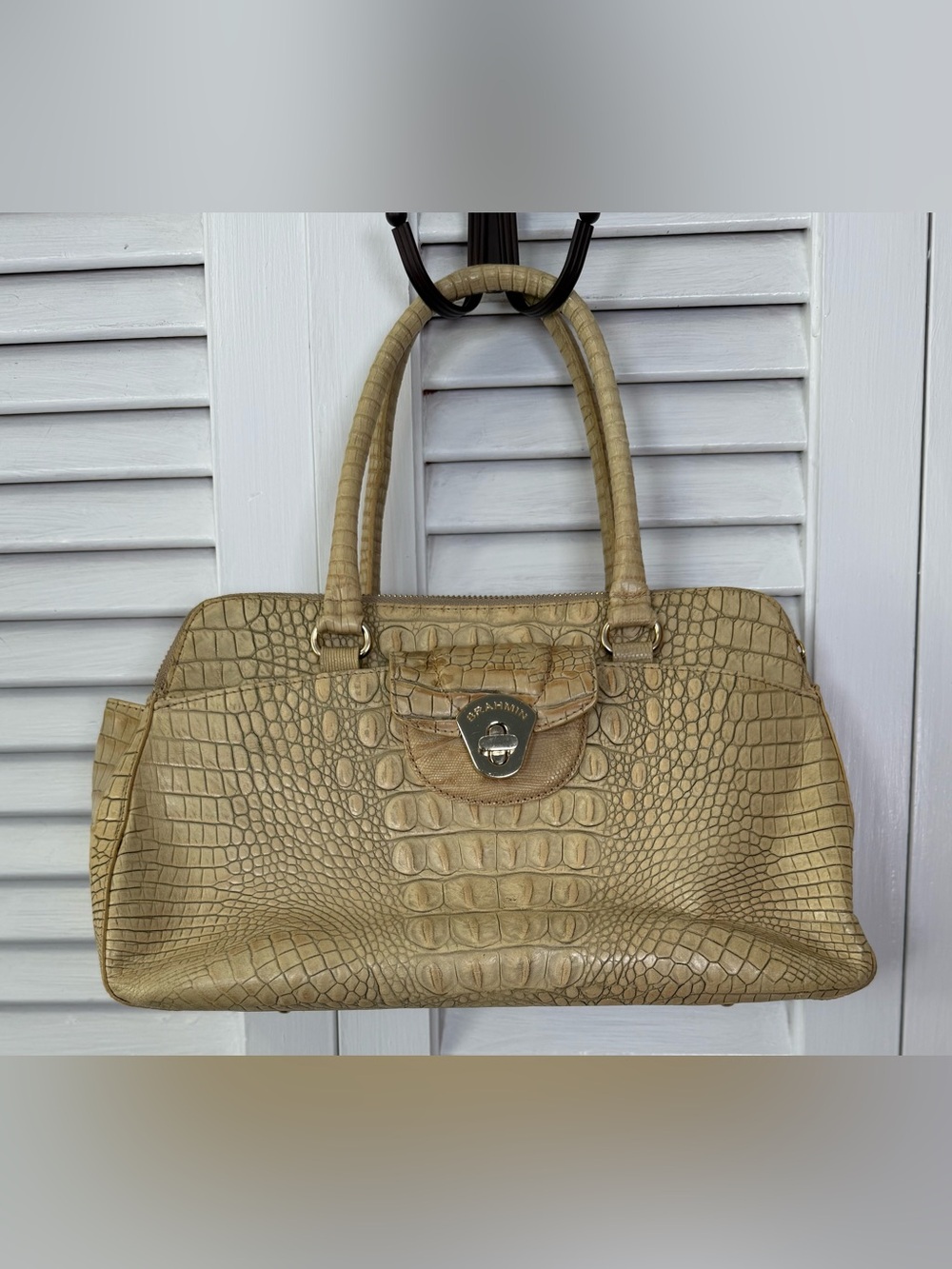 Vintage Brahmin Naomi Satchel - Croc Sand Leather